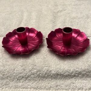 Kraftware Pink Aluminum Candle stick Holders 1950s